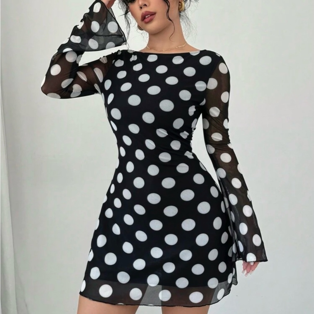 SHEIN Monochrome Polka Dot Mini Dress